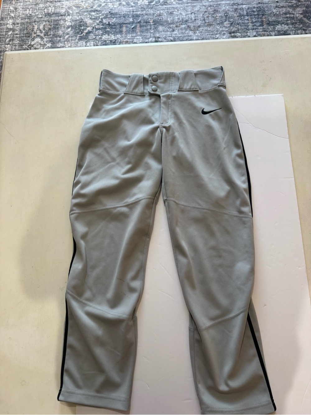 Nike Light Gray Kids Baseball Joggers with Black Swoosh